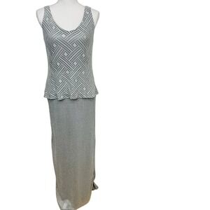 Vintage Kelly Bishop‎ Sparkle Evening Long Dress Silver Size 6 Overlay Crochet